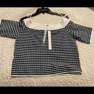 Jonathan Simkhai off-shoulder gingham Top, Navy and White